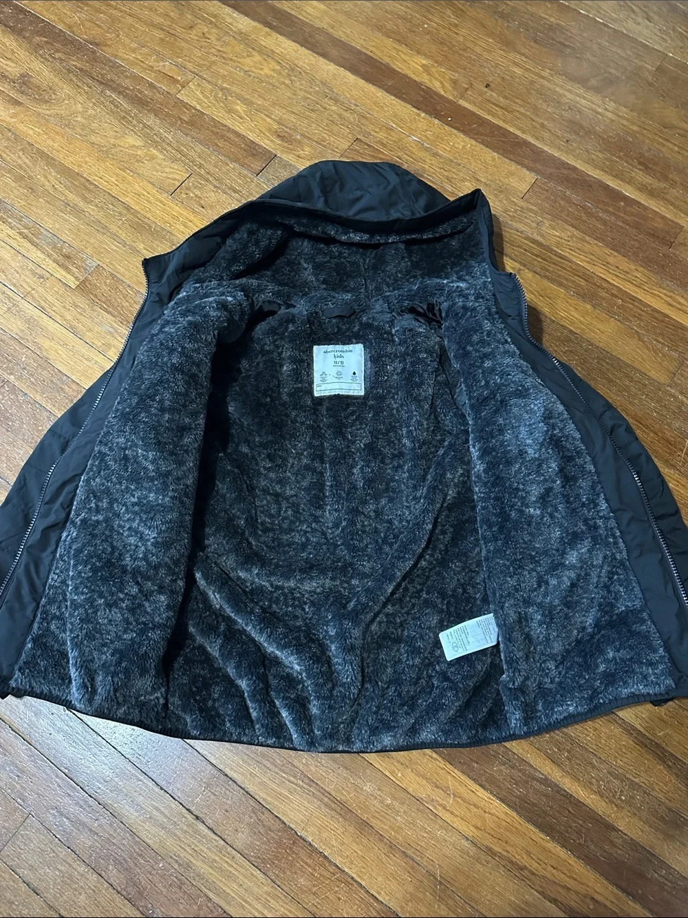 abercrombie kids Black Hooded Puffer Jacket, Sz 11/12